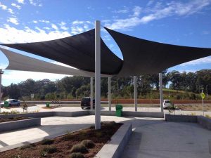 Weather Protection Shade Sails Over a Carpark